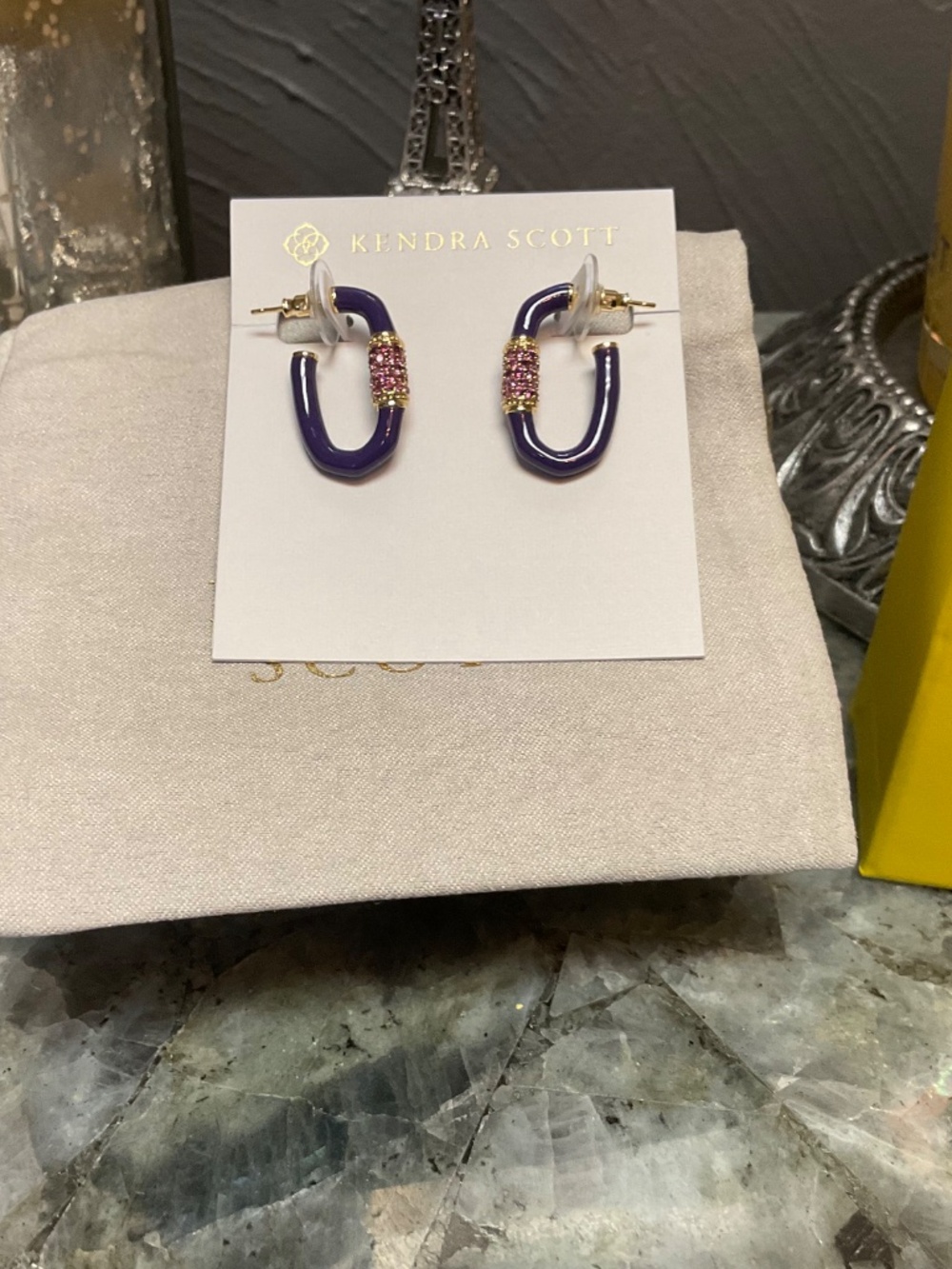 Kendra Scott Emery Gold Enamel Hoop Earrings in Purple Crystal - Picture 3 of 3